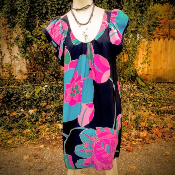 Alice Trixie silk dress floral print teal pink black